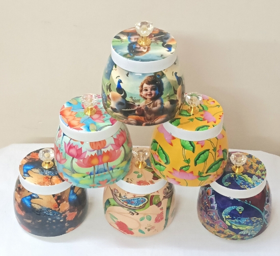 Picture of Pichwai designed Metal jars ( set of 6 pcs)