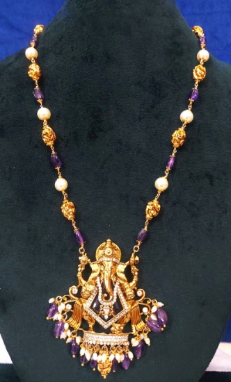 Picture of Ganesha Amethyst Pearl Necklace