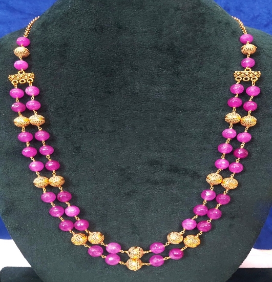 Picture of Pink and Gold Double strand beaded necklace