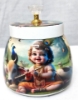 Picture of Krishna with cow printed Metal Jar(set of 4 pcs)