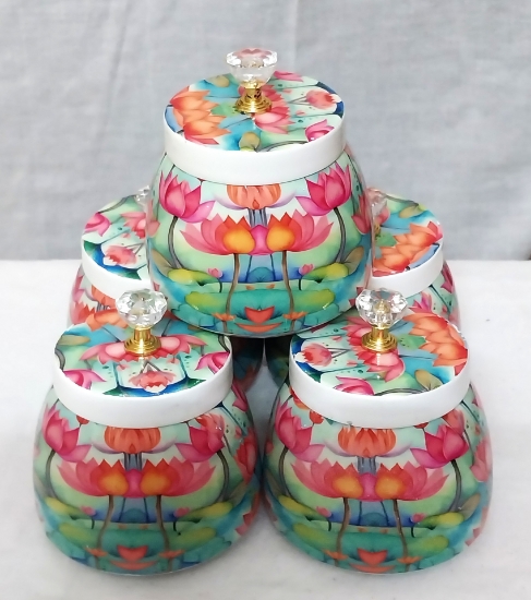 Picture of Lotus designed Metal Jar(set of 4Pcs)