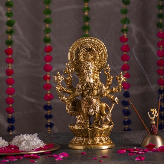 Picture of Antique Brass Gajavaktra idol (2.220 kg approx.)(L: 10 CM, D: 9 CM, H: 23 CM)